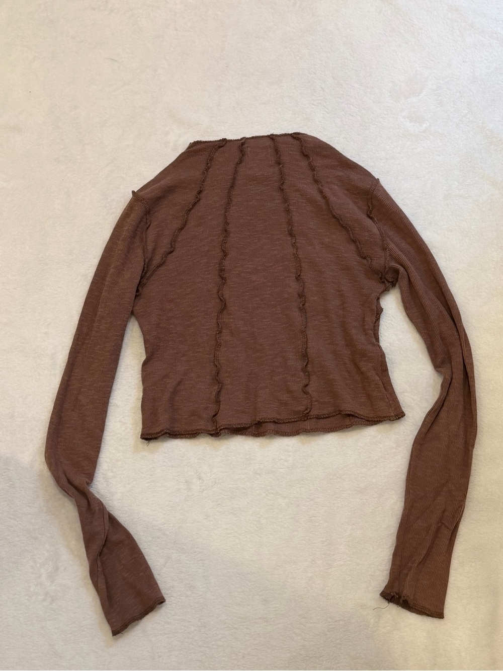 BDG Brown Long-Sleeve Ruffle-Trim Crop Top